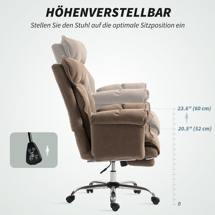 Ergonomisk kontorstol, lænestol til ryglæn, fodstøtte, blødt stof, lysebrun