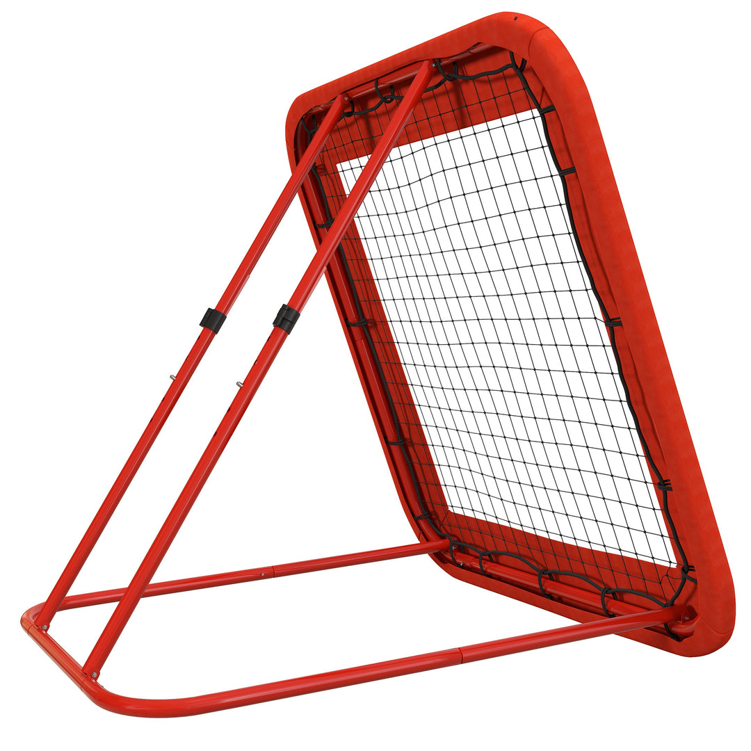 Fodbold rebound net, justerbart, foldbart, metalramme, all-weather pe net, inkluderer pløkker, rød