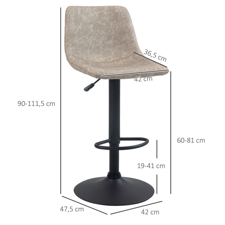 Sæt med 2 retro barstole, højdejusterbare, drejelig, kunstlæder, 42 x 48 x 91-112 cm, beige