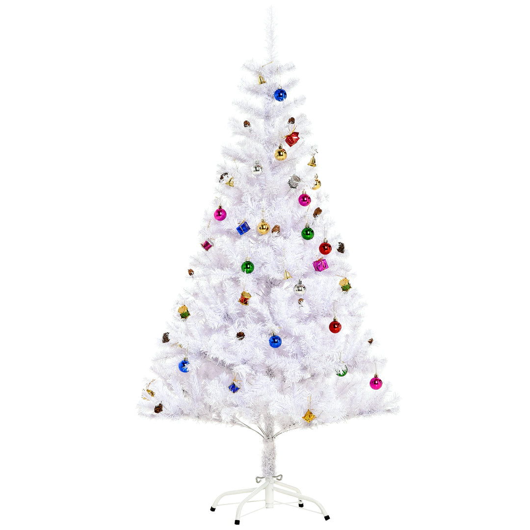 Kunstigt juletræ, grantræ, 150 cm med fod inklusive dekoration (150 cm, hvid/juletræ)