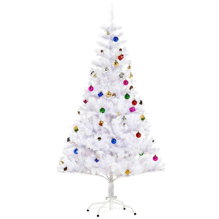 Kunstigt juletræ, grantræ, 150 cm med fod inklusive dekoration (150 cm, hvid/juletræ)
