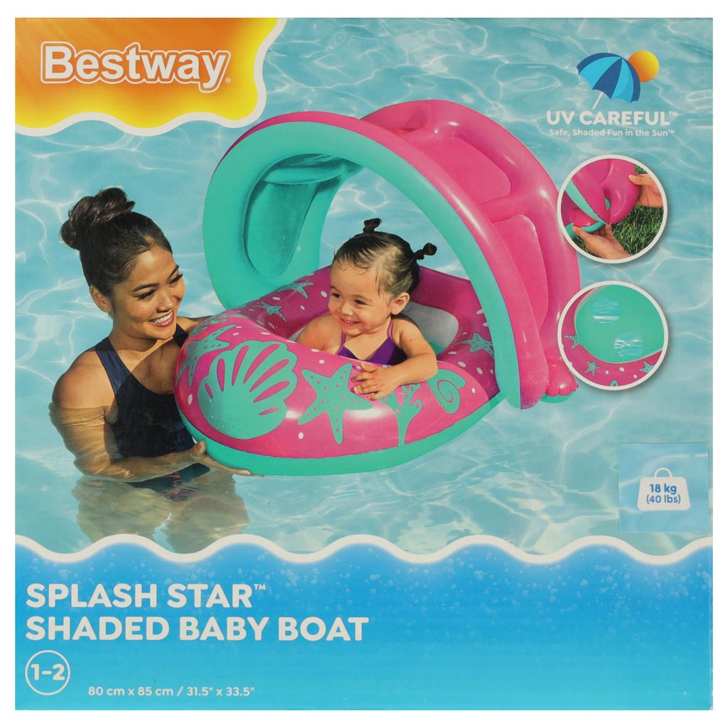 BESTWAY 34091 Oppustelig ponton med baldakin, lyserød