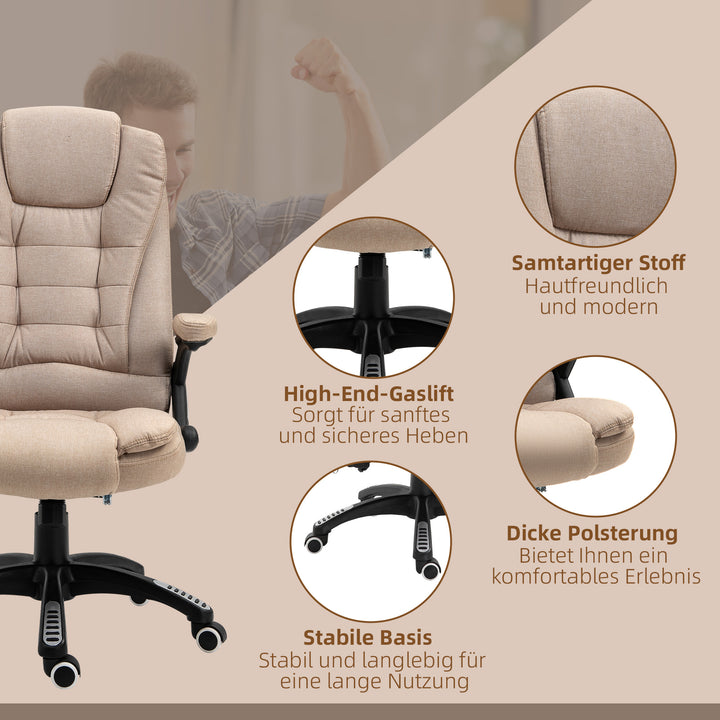 Massagestol med varmefunktion, ergonomisk skrivebordsstol, højdejusterbar, 68l x 72b x 110-120 cm, brun