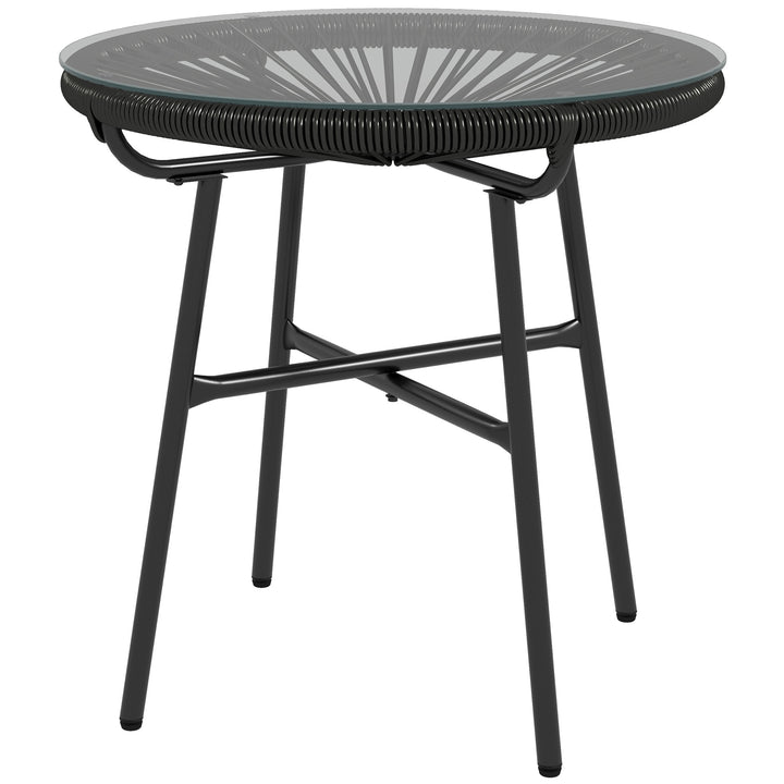 Havebord i bohemestil, udendørs sidebord, PE-rattan, hærdet glas, vejrbestandig, 50 cm x 50 cm x 50 cm, sort