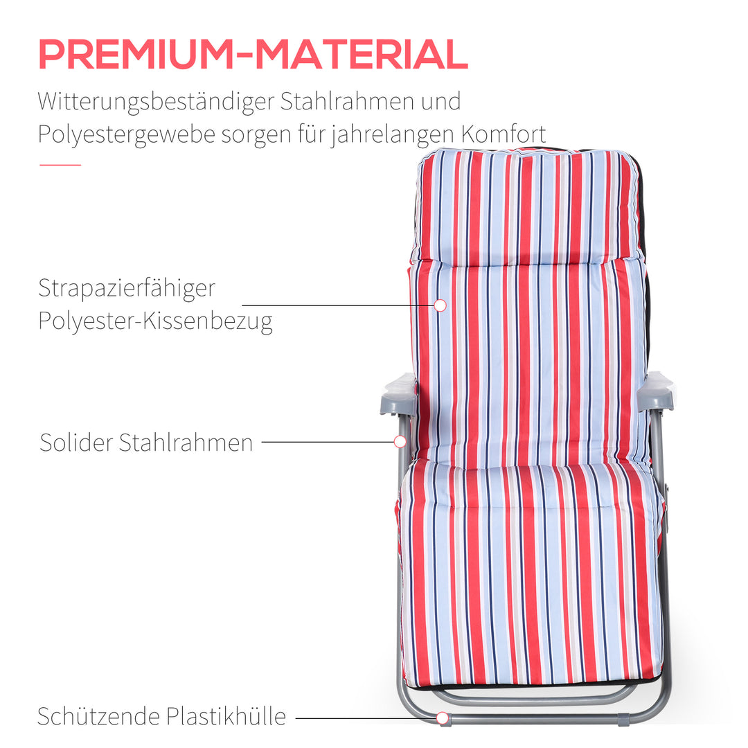 Sæt med 2 foldbare liggestole med hynder, justerbar ryglæn med 5 positioner, havestol, havemøbelsæt, stål, polyester, rød, 60 x 75 x 65-102 cm