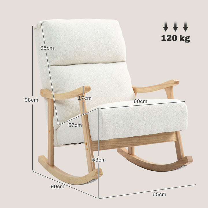 Gyngestol, betræk i fløjlsstof, ergonomisk ryglæn, 120 kg lasteevne, 65b x 90d x 98h cm, cremehvid