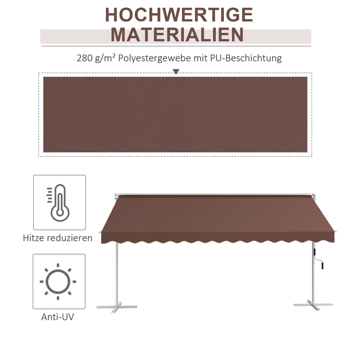 Fritstående markise 4,5x3,4m, justerbar med vippefunktion, håndsving, metalramme, brun
