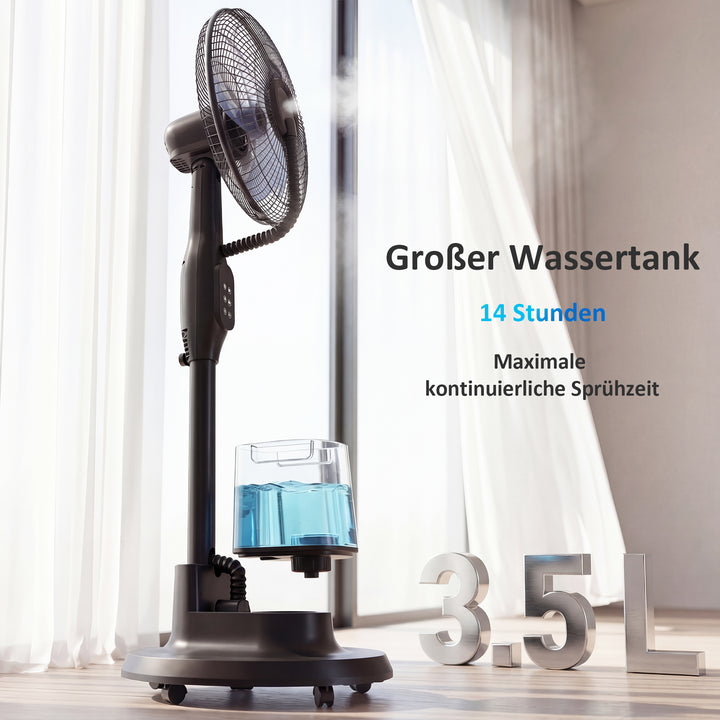 Stående ventilator med dugfunktion, 70° oscillation, 3 hastigheder, 3 tilstande, 3,5L vandtank, sort