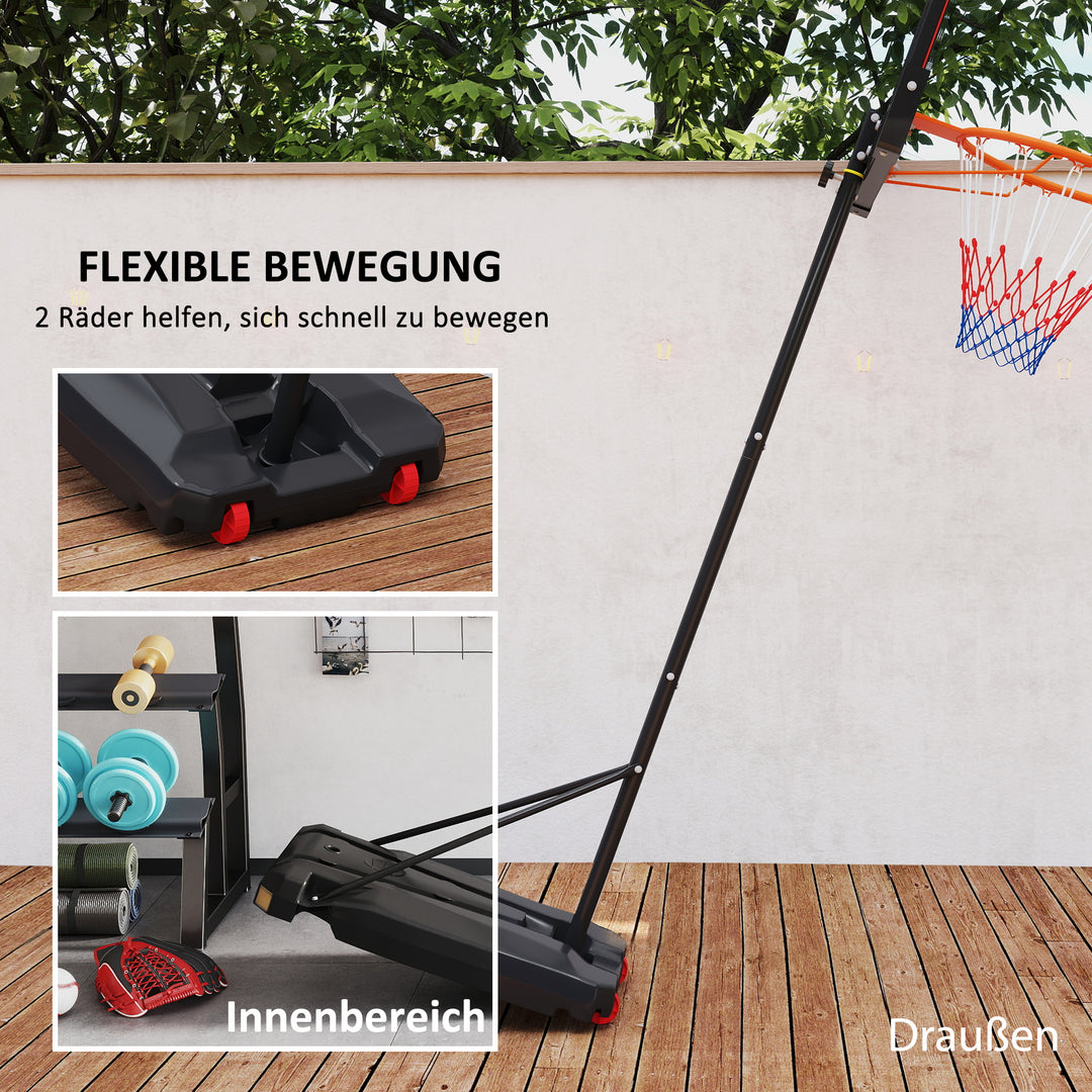 Børne basketballkurv, udendørs basketballkurv til børn, 210-260 cm højdejusterbar, med hjul, fra 6 år, rød