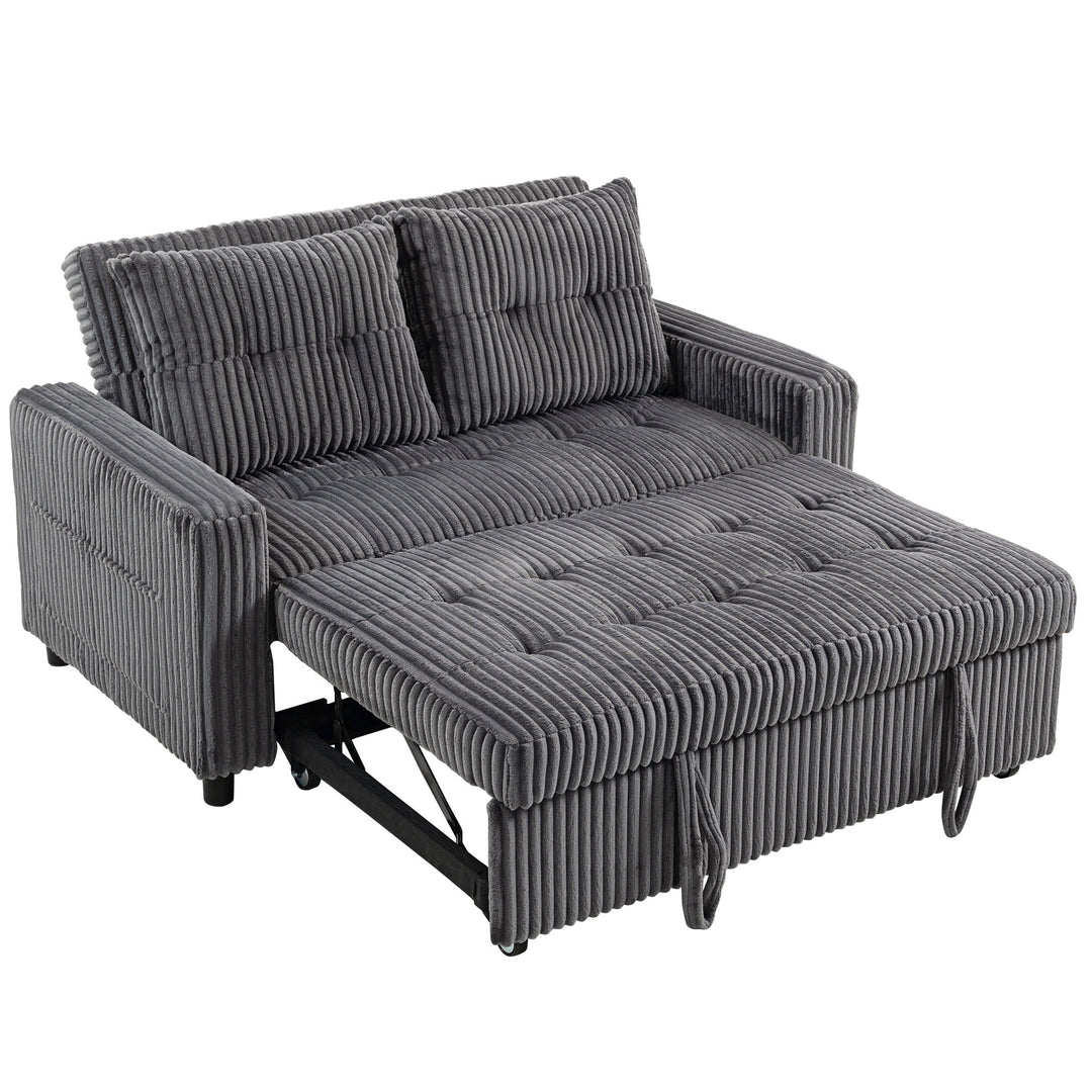 2-personers sovesofa i fløjl, omdannes nemt til seng, inkl. 2 puder og sidelommer, 157 x 190 cm, mørkegrå