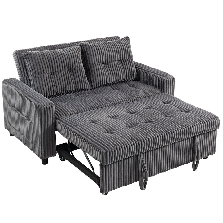 2-personers sovesofa i fløjl, omdannes nemt til seng, inkl. 2 puder og sidelommer, 157 x 190 cm, mørkegrå