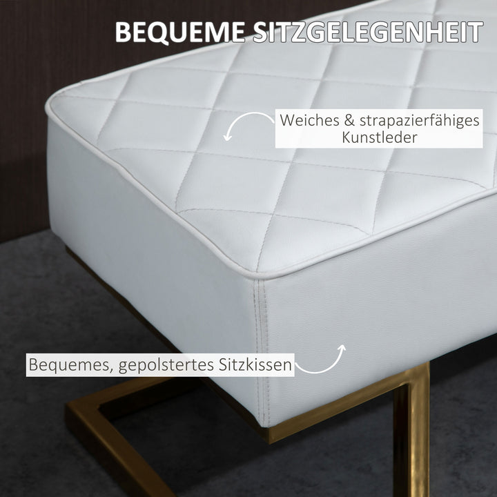 Bænk til soveværelse, kommode, sengebænk, stue, kunstlæder, metal, hvid+guld, 120 x 43 x 42 cm