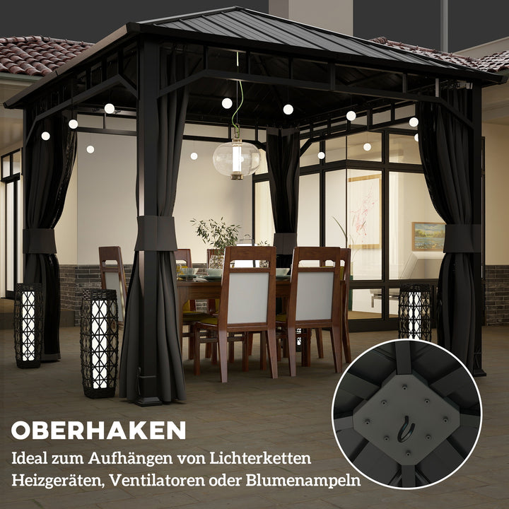 3 x 3 m vandtæt, robust og vintersikker havepavillon med sidepaneler, net, kroge, hårdt tag, mørkegrå