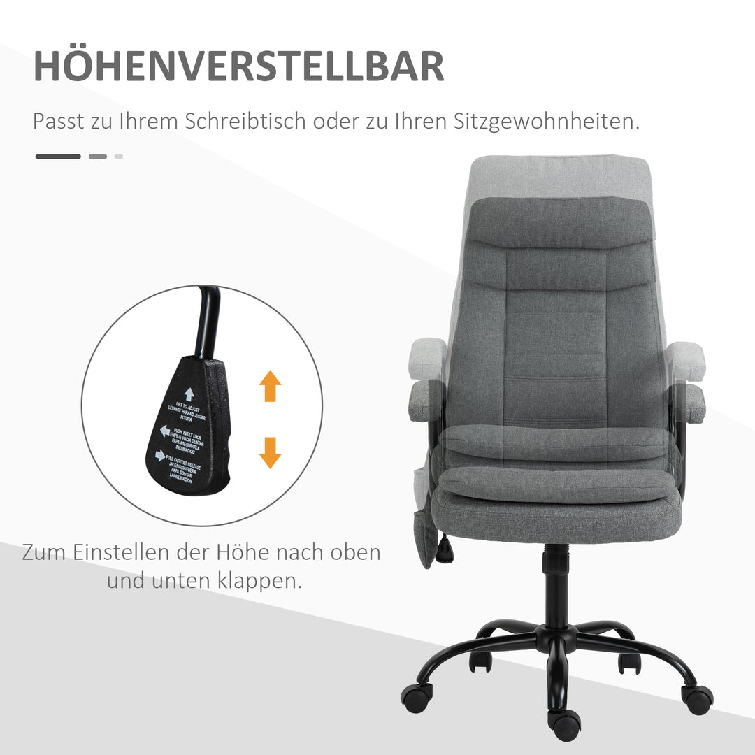 Kontorstol massage højdejusterbar executive chair gaming chair med massagefunktion, ergonomisk drejestol massagestol lændemassage hørfornemmelse grå 63 x 70 x 112-121 cm