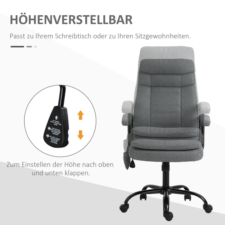 Kontorstol massage højdejusterbar executive chair gaming chair med massagefunktion, ergonomisk drejestol massagestol lændemassage hørfornemmelse grå 63 x 70 x 112-121 cm
