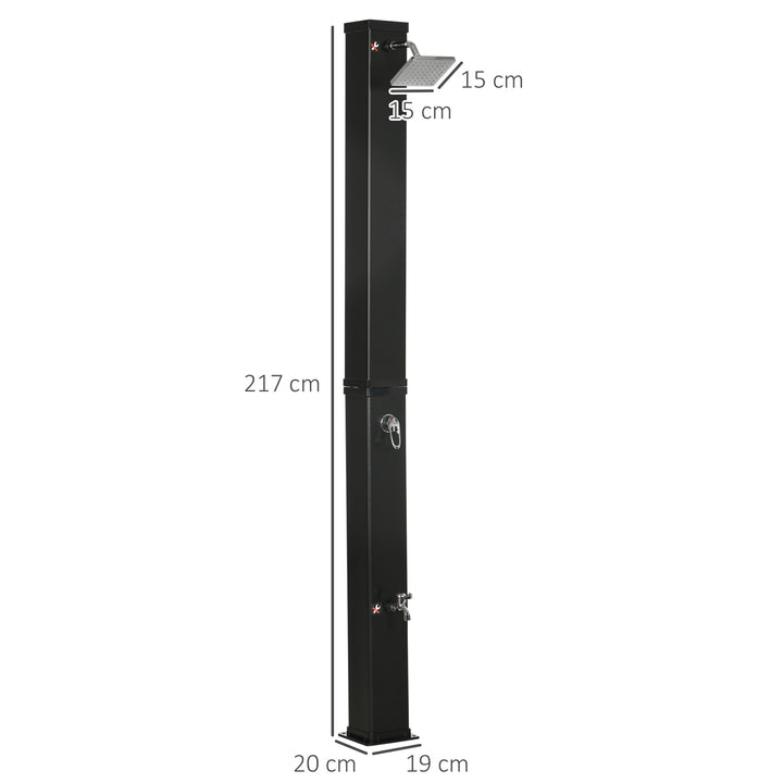 Solbruser, 360° roterende brusehoved, fodbruser, vandopvarmning op til 60°C, sort, 19 x 20 x 217 cm