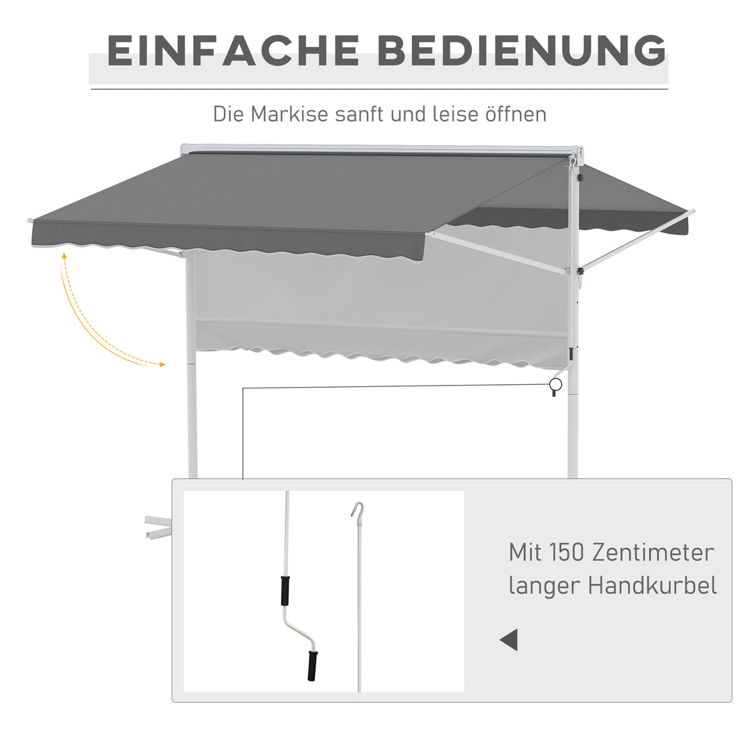 Fritstående markise, havemarkise, markise med foldearm og håndsving, terrasse, grå, 3x3m