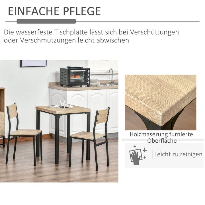 3-Delt spisebord køkkenbord med stole sæt naturtræ + sort med 1 bord + 2 stole