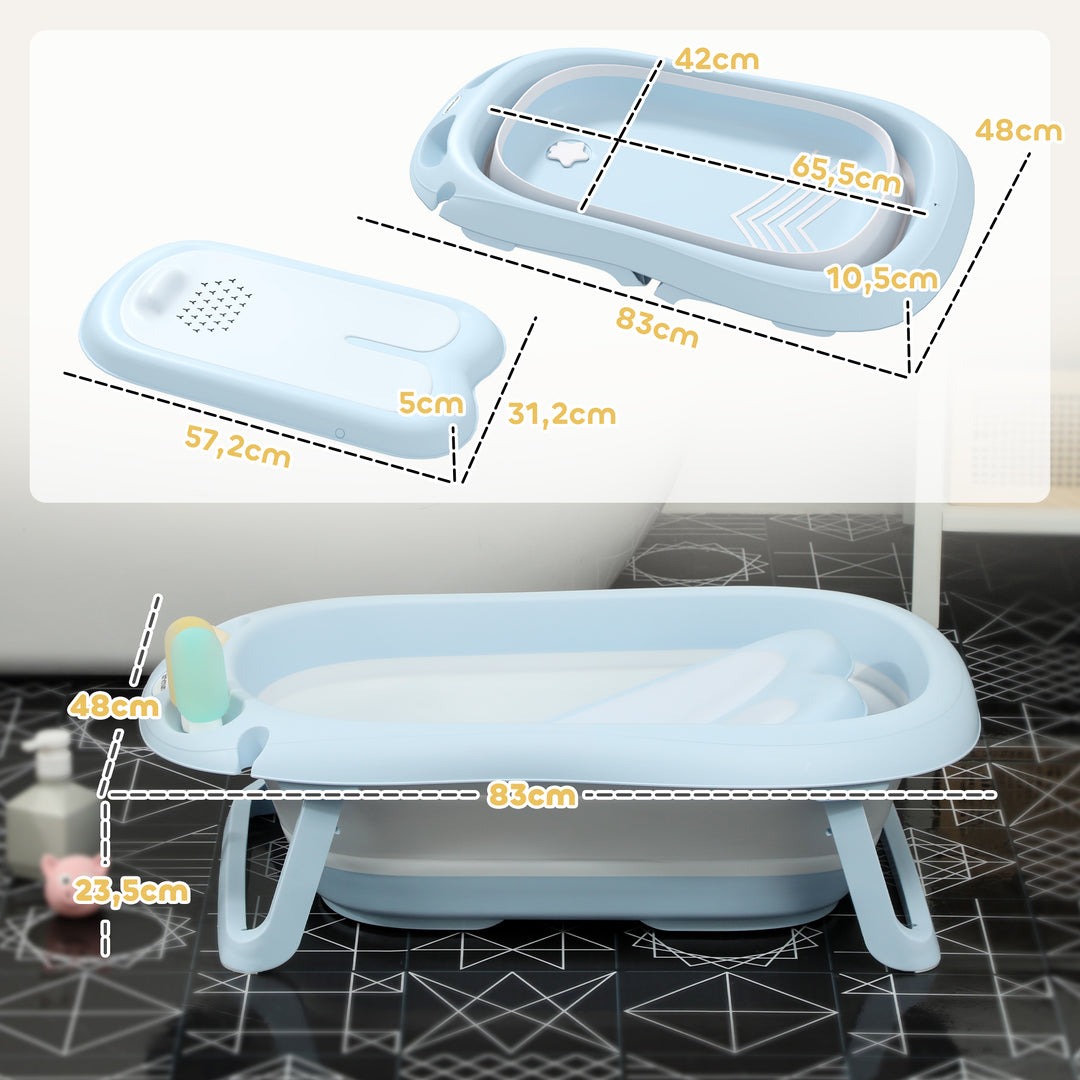 Babybadekar, foldbart, skridsikker bund, sikre materialer, 83l x 48b x 23,5h cm, lyseblå