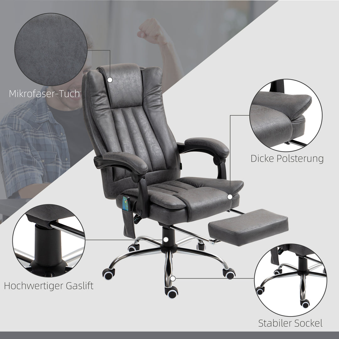 Executive-stol med massage- og varmefunktion, fodstøtte, justerbar, op til 120 kg, grå