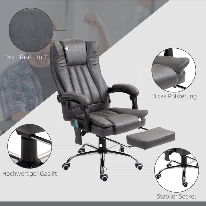 Executive-stol med massage- og varmefunktion, fodstøtte, justerbar, op til 120 kg, grå