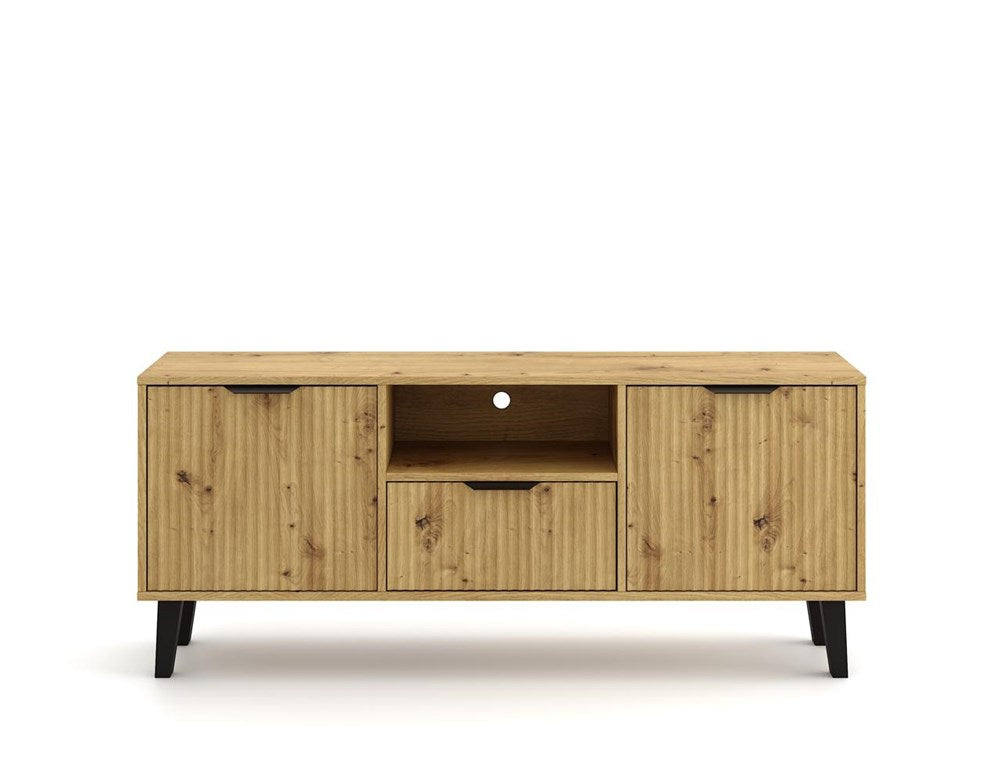 TV-skab med skuffe og 2 låger, skandi-stil, naturfarvet