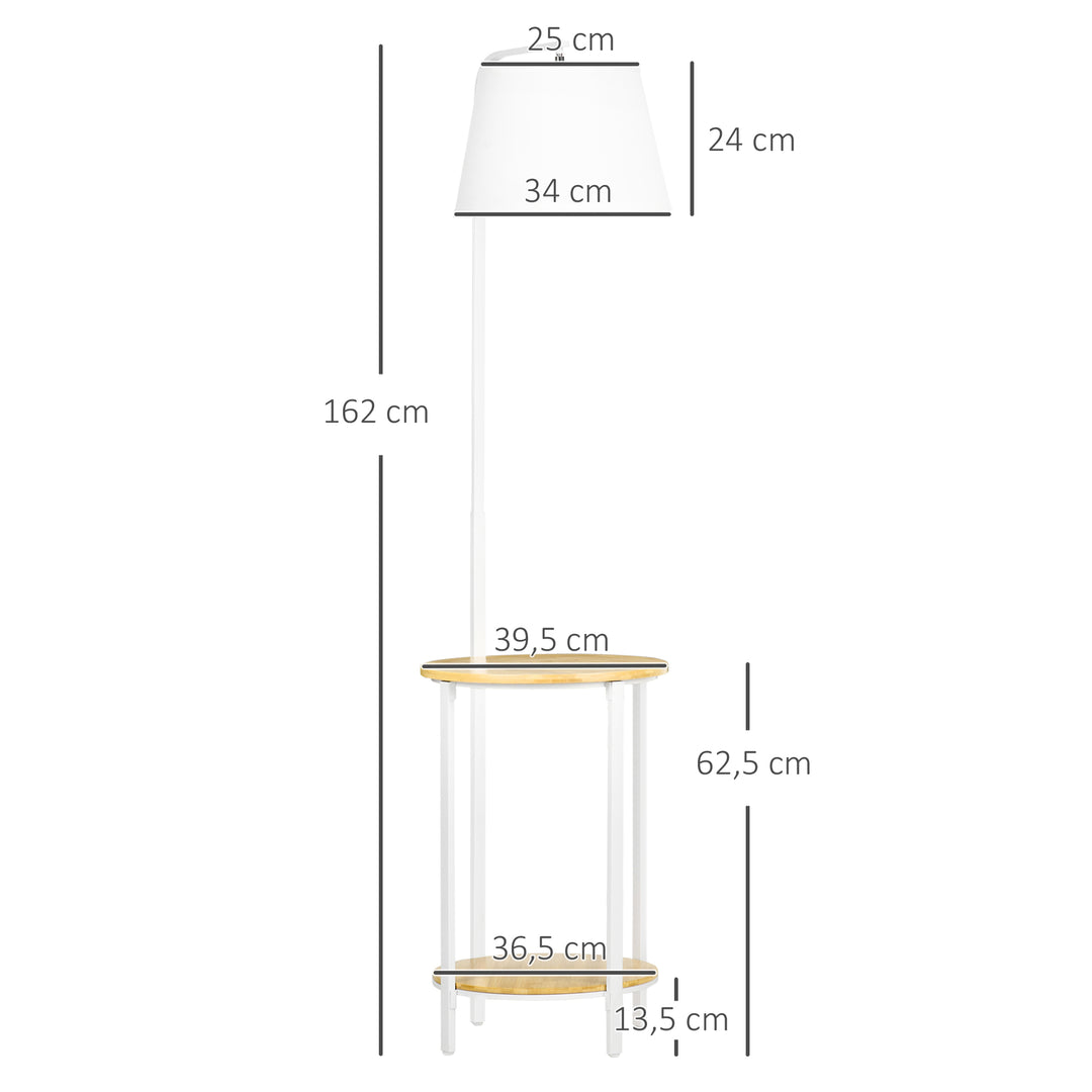 Gulvlampe med 2 hylder, gulvlampe, fodkontakt, 40 w. e 27, naturlig + hvid