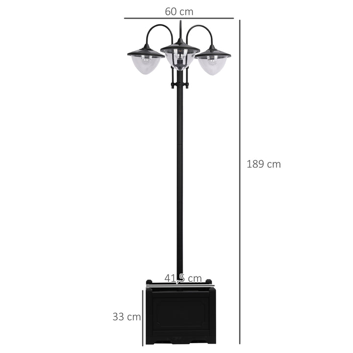 Solcelledrevet lanternegulvlampe lavet af metal, havelanterne med lysstyring, 189 cm høj, lanterne udendørslampe, vandtæt ip44 med urtepottefod til havebalkondekoration, sort