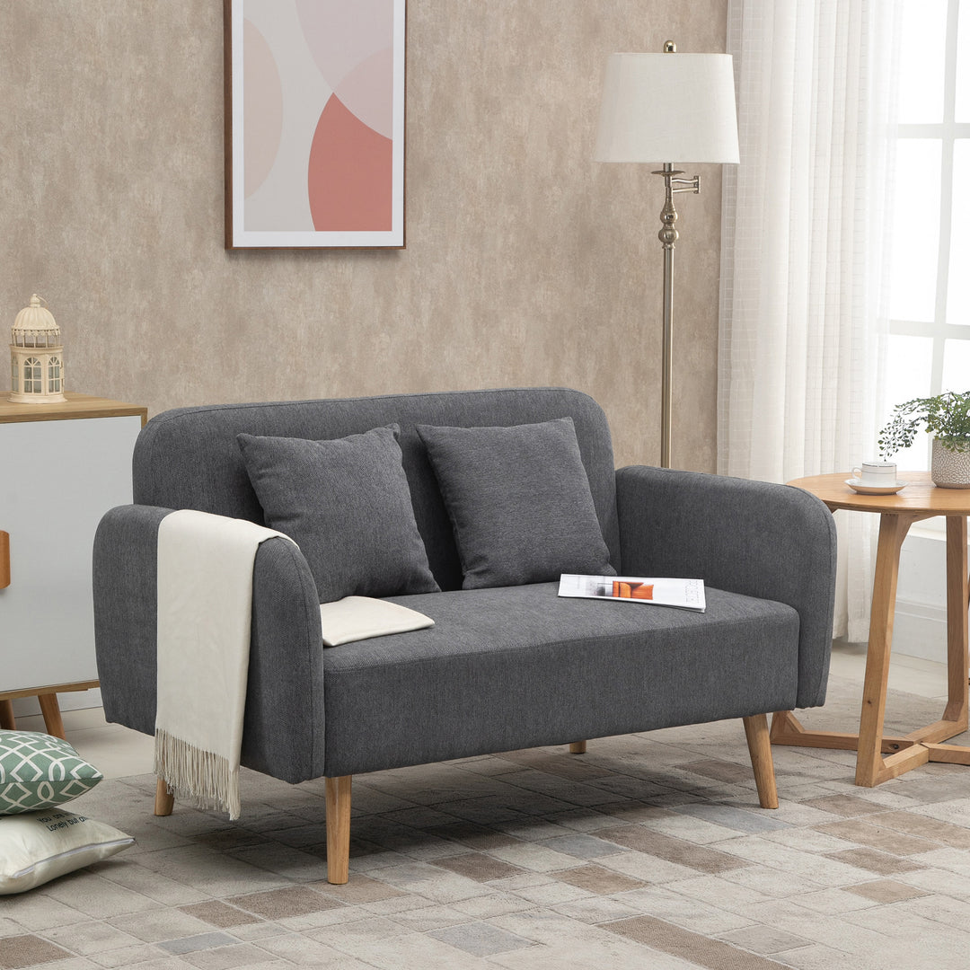 2-personers sofa med 2 puder, lille loveseat med fløjlstop, moderne polstret sofa til stue, soveværelse, lille værelse, grå 130 x 70 x 80 cm