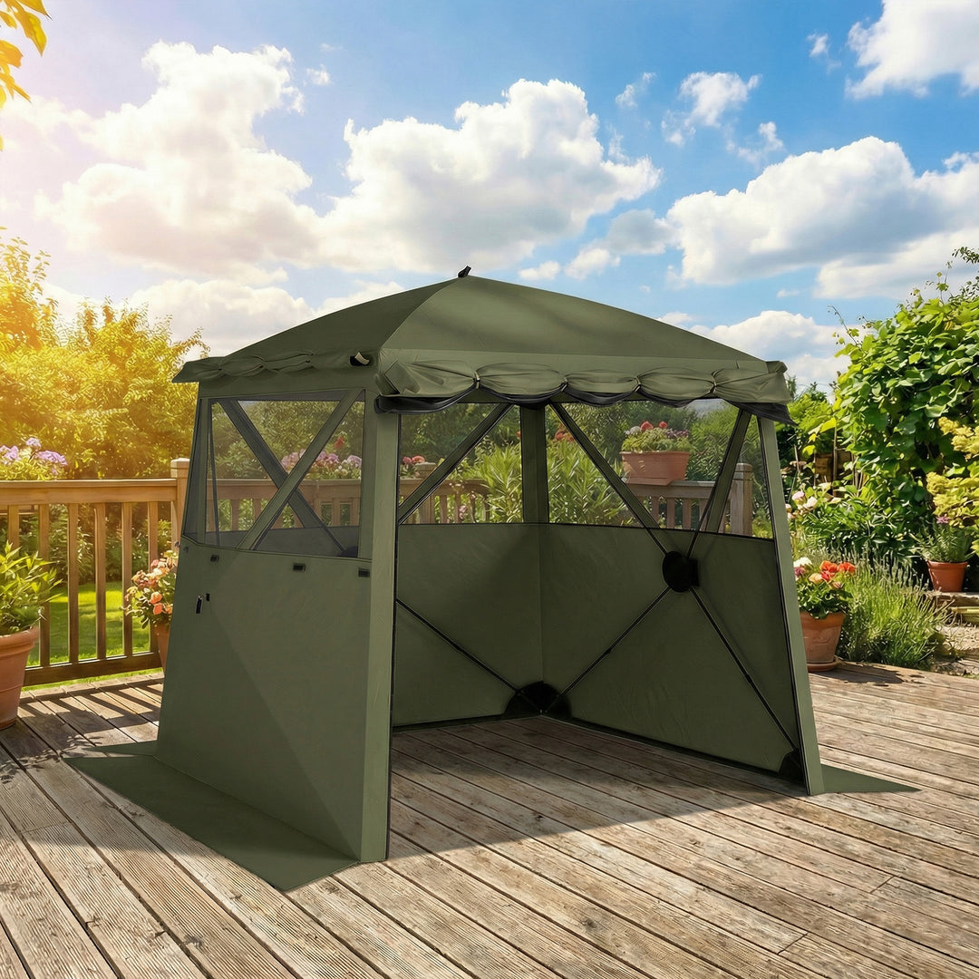2x2m vandtæt, stabil, vintersikker pop-up foldbar pavillon med 4 sidepaneler, netvinduer, hoveddør, UV 30+