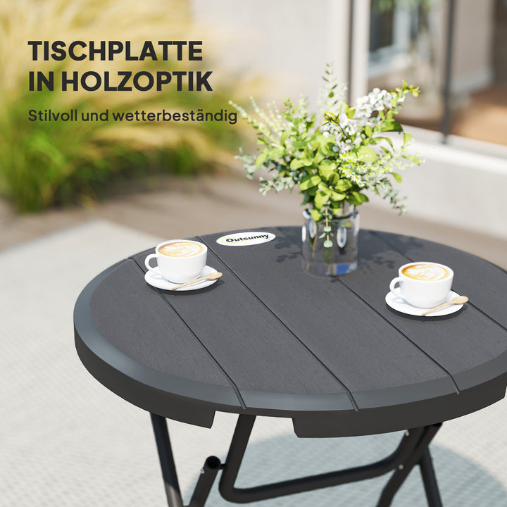 Havebord, rundt, foldbart, til 4 personer, trælook, stål+plast, mørkegrå, 80 x 80 x 73 cm