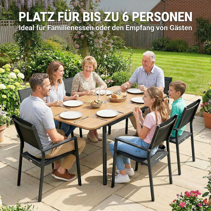 Havebord 140 x 80 cm til 6 personer, rustbestandigt udendørs spisebord med WPC-bordplade, justerbare fødder, teak