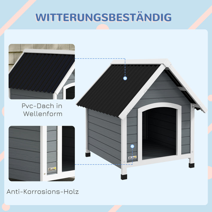 Hundehus, vejrbestandigt, aftageligt gulv, fyrretræ, 75x88x82 cm, grå/sort