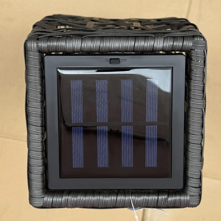 Rattan udendørslampe, solcelledrevet havelampe, automatisk tænding, LED, vejrbestandig, metalramme, 20 x 20 x 68 cm, grå