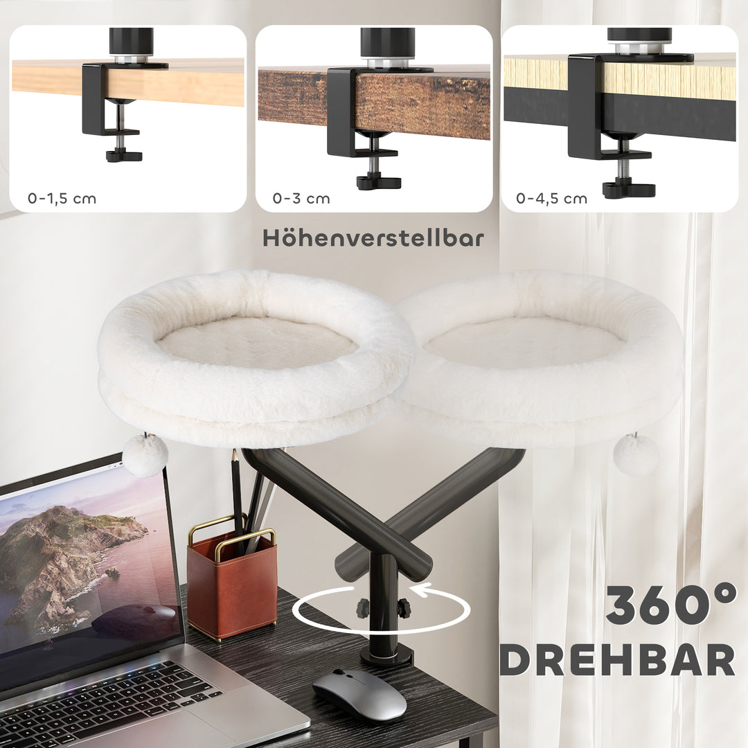 Katteseng til skrivebord, katteseng til skrivebord med 360° rotation, justerbar højde, katteseng med aftagelig, maskinvaskbar seng, til katte under 6 kg, hjemmekontor, cremehvid