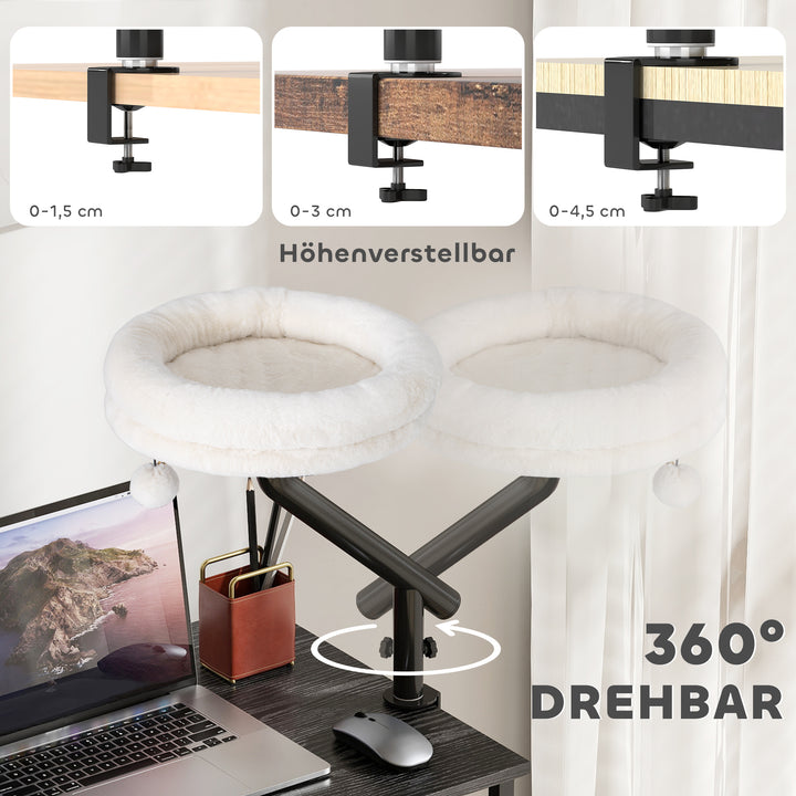 Katteseng til skrivebord, katteseng til skrivebord med 360° rotation, justerbar højde, katteseng med aftagelig, maskinvaskbar seng, til katte under 6 kg, hjemmekontor, cremehvid