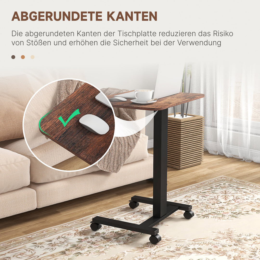 Hæve-sænkebord, laptopbord, højdejusterbart, 4 hjul, 65 cm x 48 cm x 108 cm, brun + sort