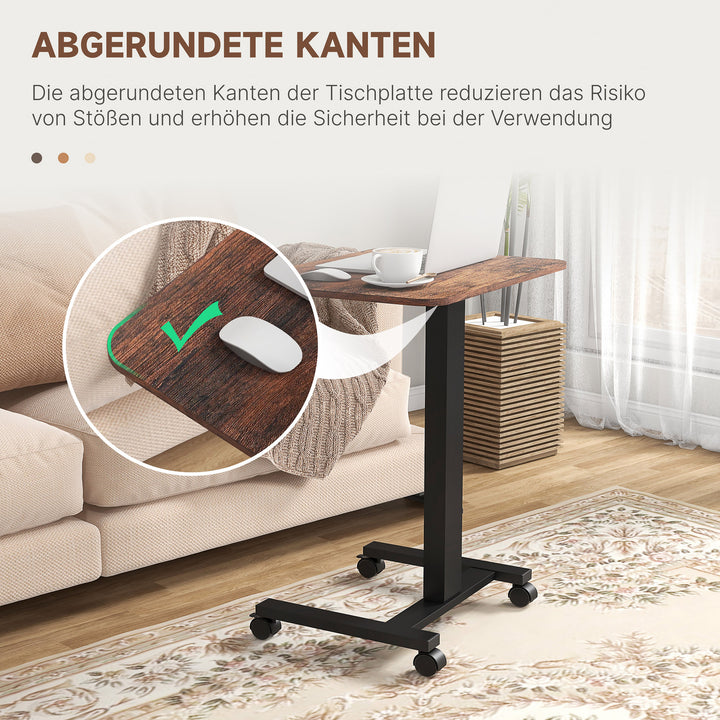 Hæve-sænkebord, laptopbord, højdejusterbart, 4 hjul, 65 cm x 48 cm x 108 cm, brun + sort