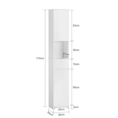 Højskab til badeværelset, pladsbesparende, 30x30x170 cm, hvid