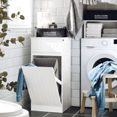 Badeværelsesskab / vasketøjskurv med skuffe, 40x39x86 cm, hvid