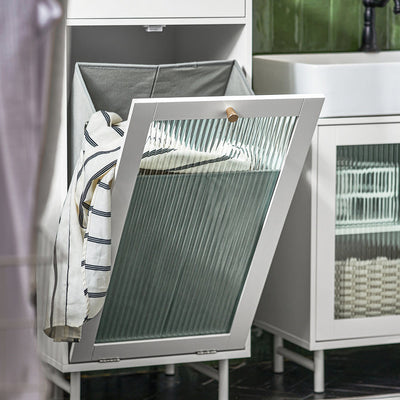 Badeværelsesskab med indbygget vasketøjskurv, 40x38x90 cm, hvid