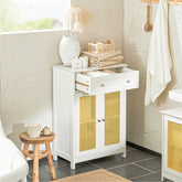 Trendy badeværelsesskab, L60xB35xH88 cm, hvid med gule luftdøre