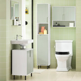 Højskab med vasketøjskurv - Praktisk opbevaring til badeværelset i trendy grøn farve!