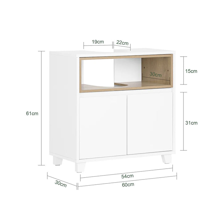 U-formet underskab, stilfuldt design, L60xB30xH61 cm, hvid