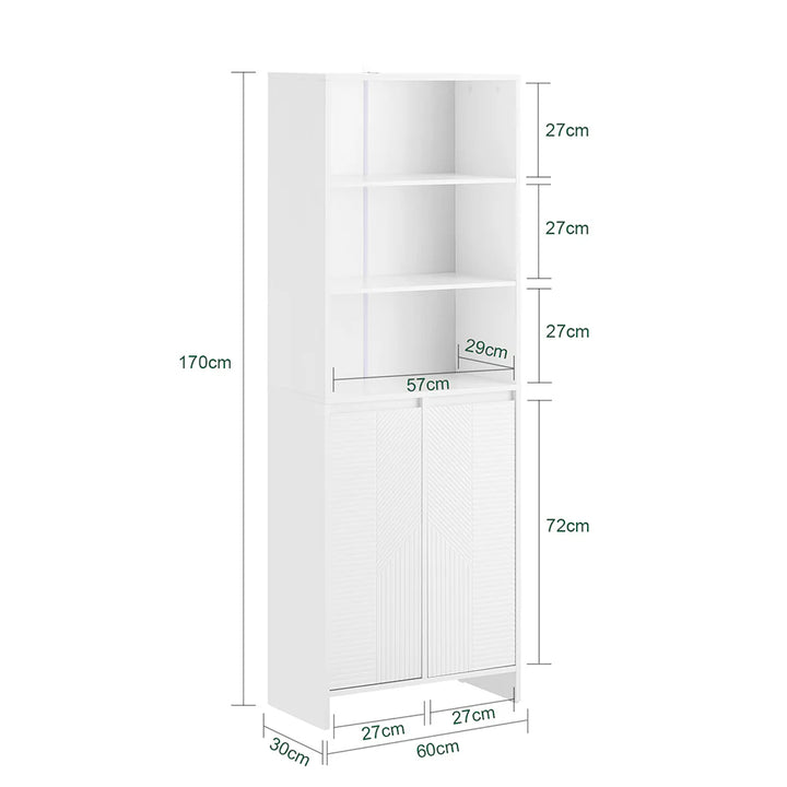 Rummeligt badeværelsesskab med indbygget vasketøjskurv, L60xB30xH170 cm, hvid