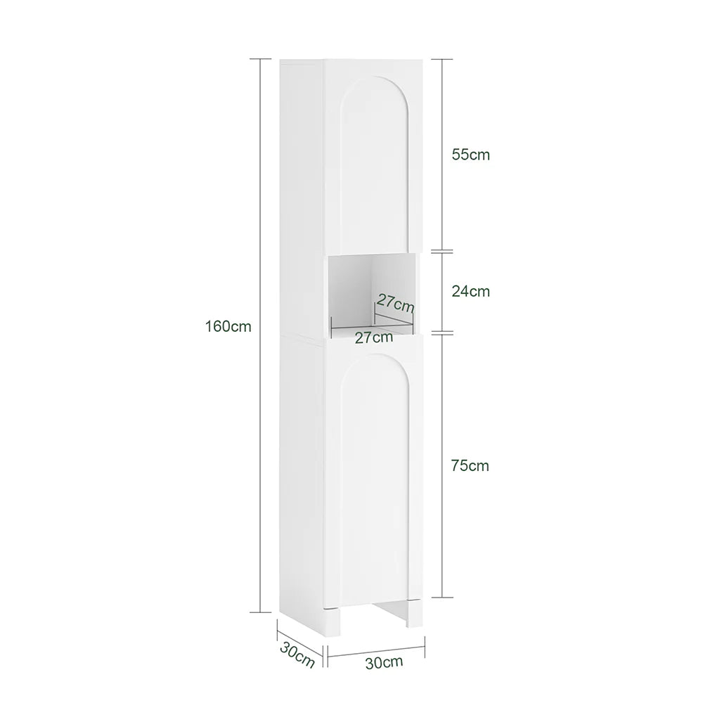 Højt og smalt badeværelsesskab, L30xB30xH160cm, hvid