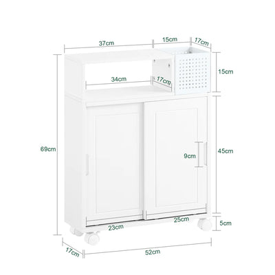 Elegant opbevaringsvogn til badeværelset med hvide hjul, L52xB17xH69 cm