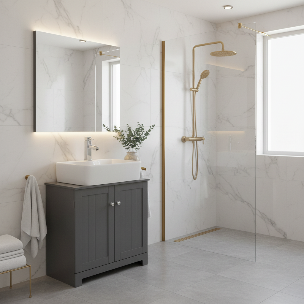 Vaskeskab til badeværelse med 2 døre, 60x30x60 cm, grå