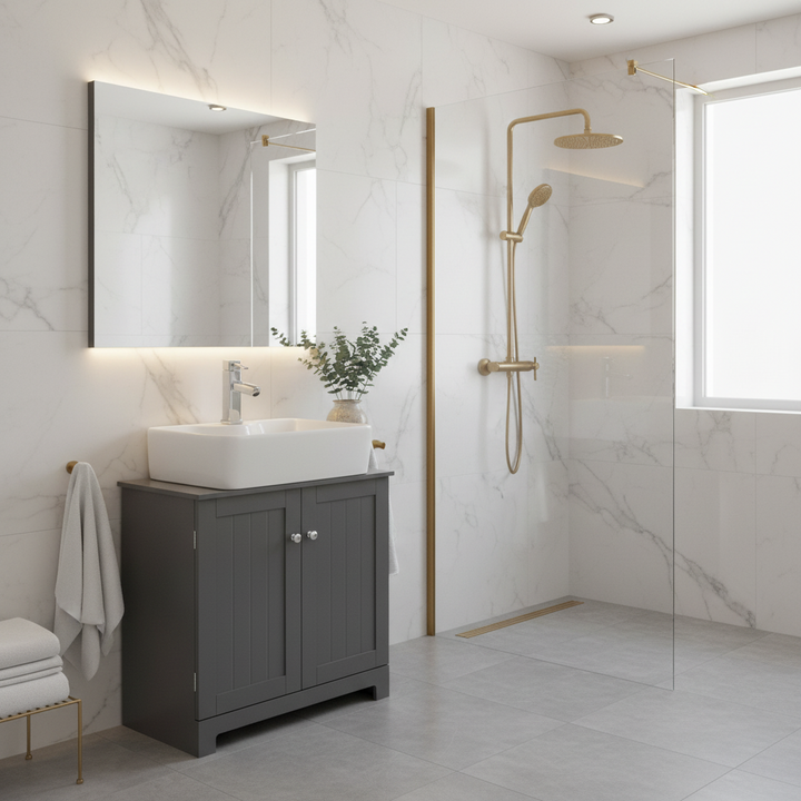 Vaskeskab til badeværelse med 2 døre, 60x30x60 cm, grå