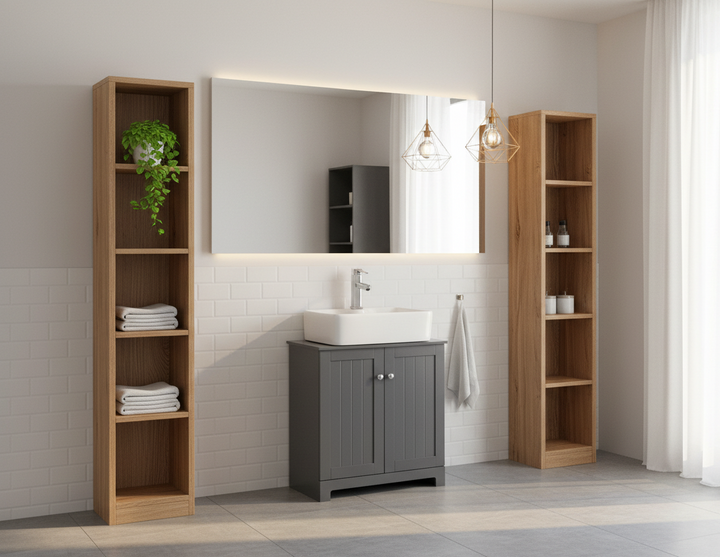 Vaskeskab til badeværelse med 2 døre, 60x30x60 cm, grå